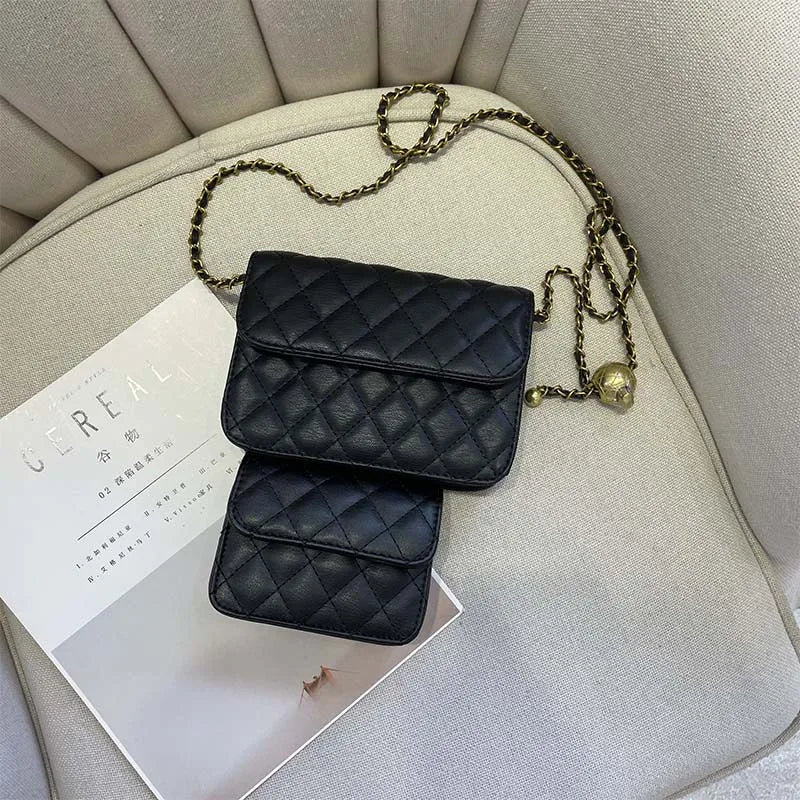 Trendy Diamond Lattice Mini Beaded Chain Handbag