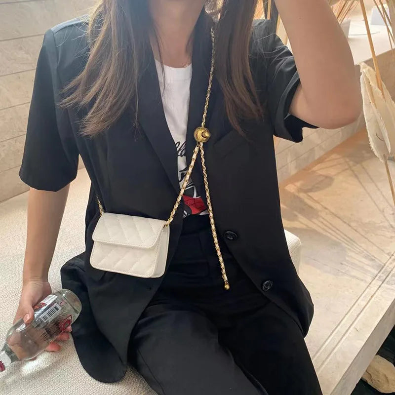 Trendy Diamond Lattice Mini Beaded Chain Handbag