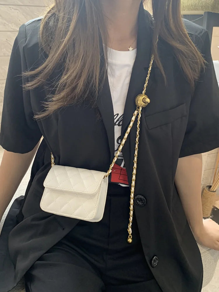 Trendy Diamond Lattice Mini Beaded Chain Handbag