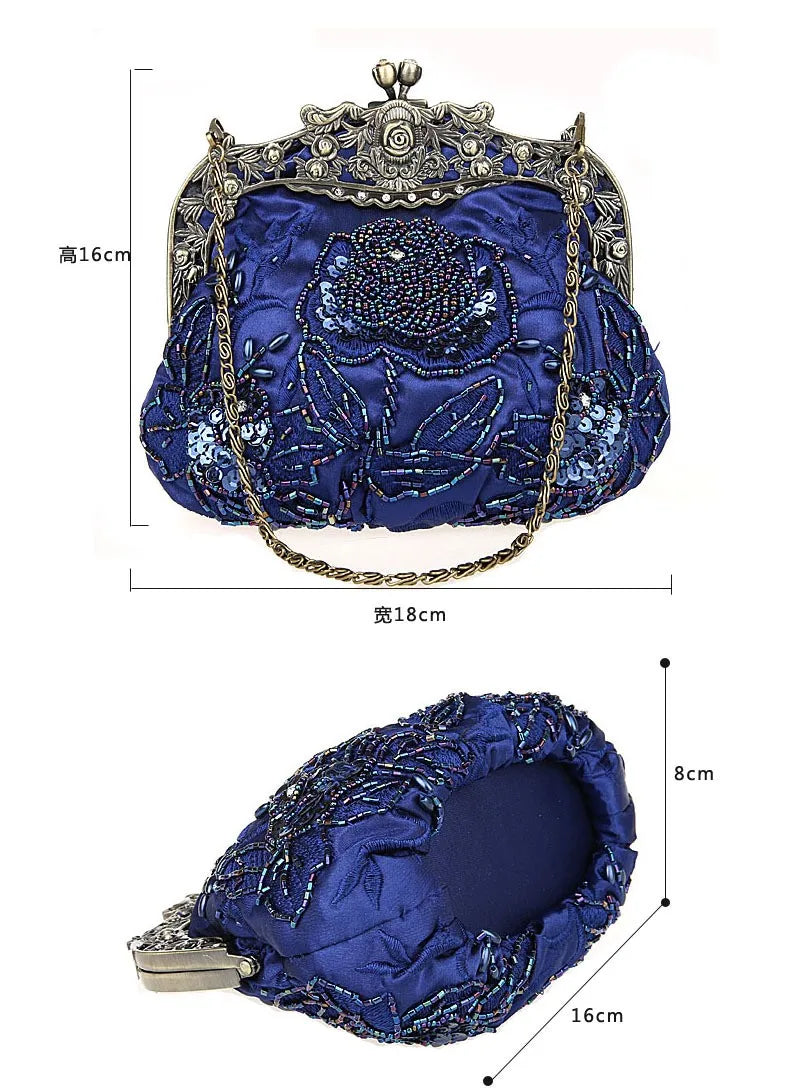 Vintage Beaded Embroidered Evening Handbag
