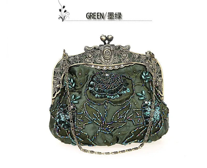 Vintage Beaded Embroidered Evening Handbag
