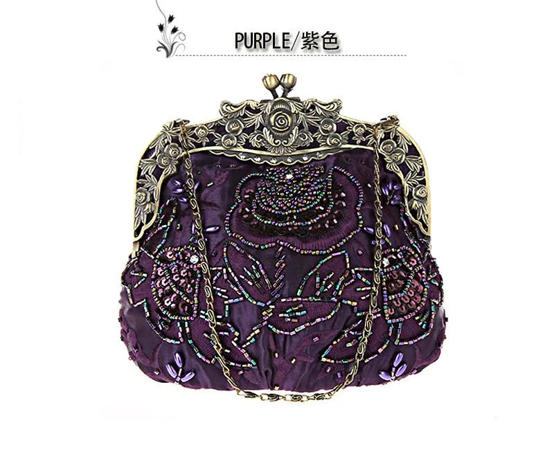 Vintage Beaded Embroidered Evening Handbag