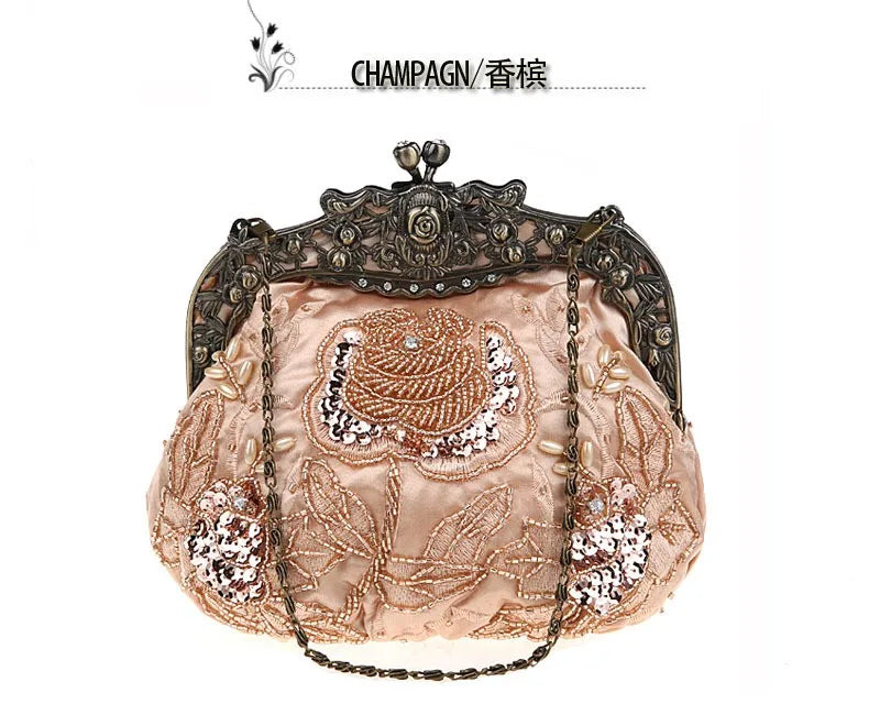 Vintage Beaded Embroidered Evening Handbag