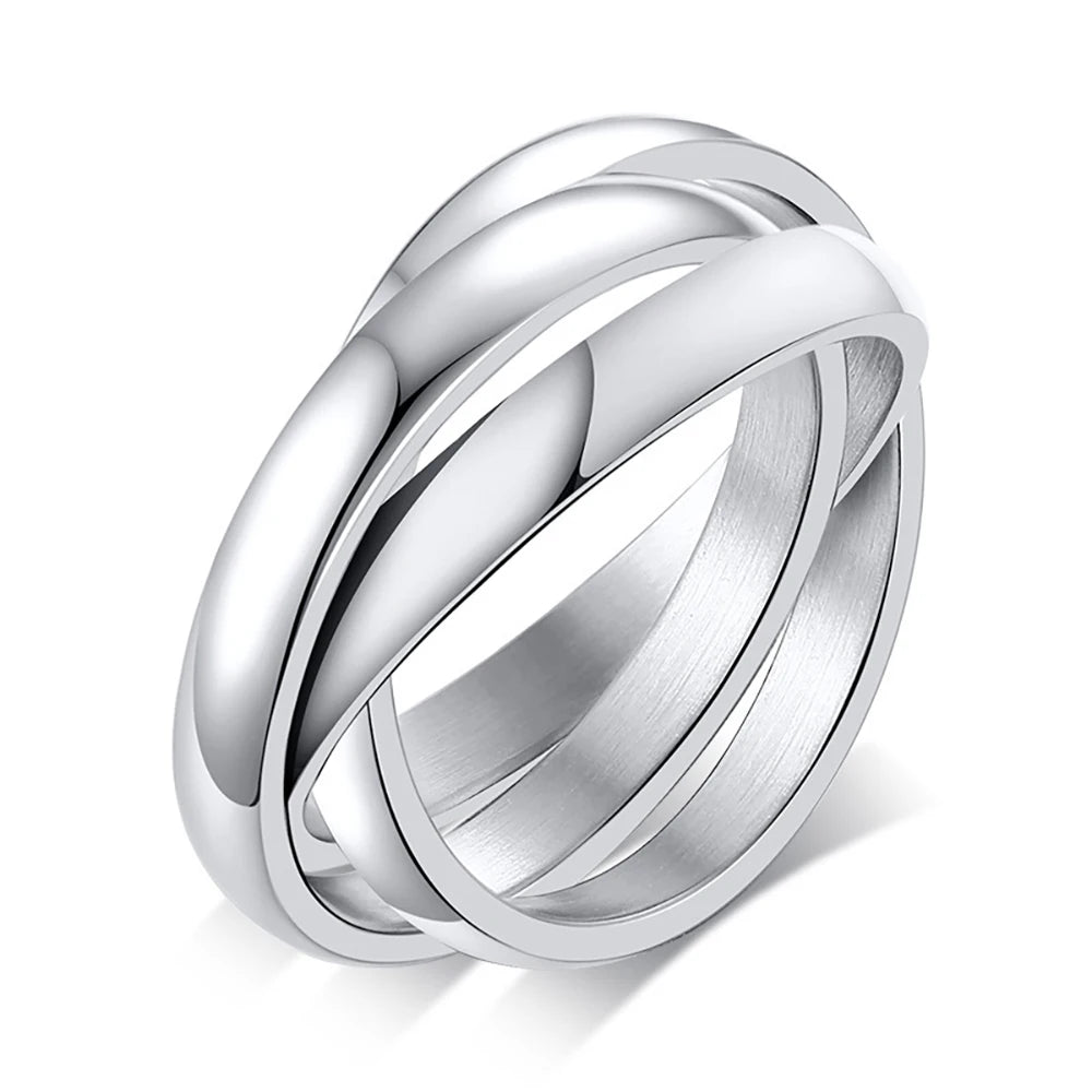 Classic 3 Rounds Ring Sets Women Stainless Steel Wedding Engagement Female Finger Jewelry