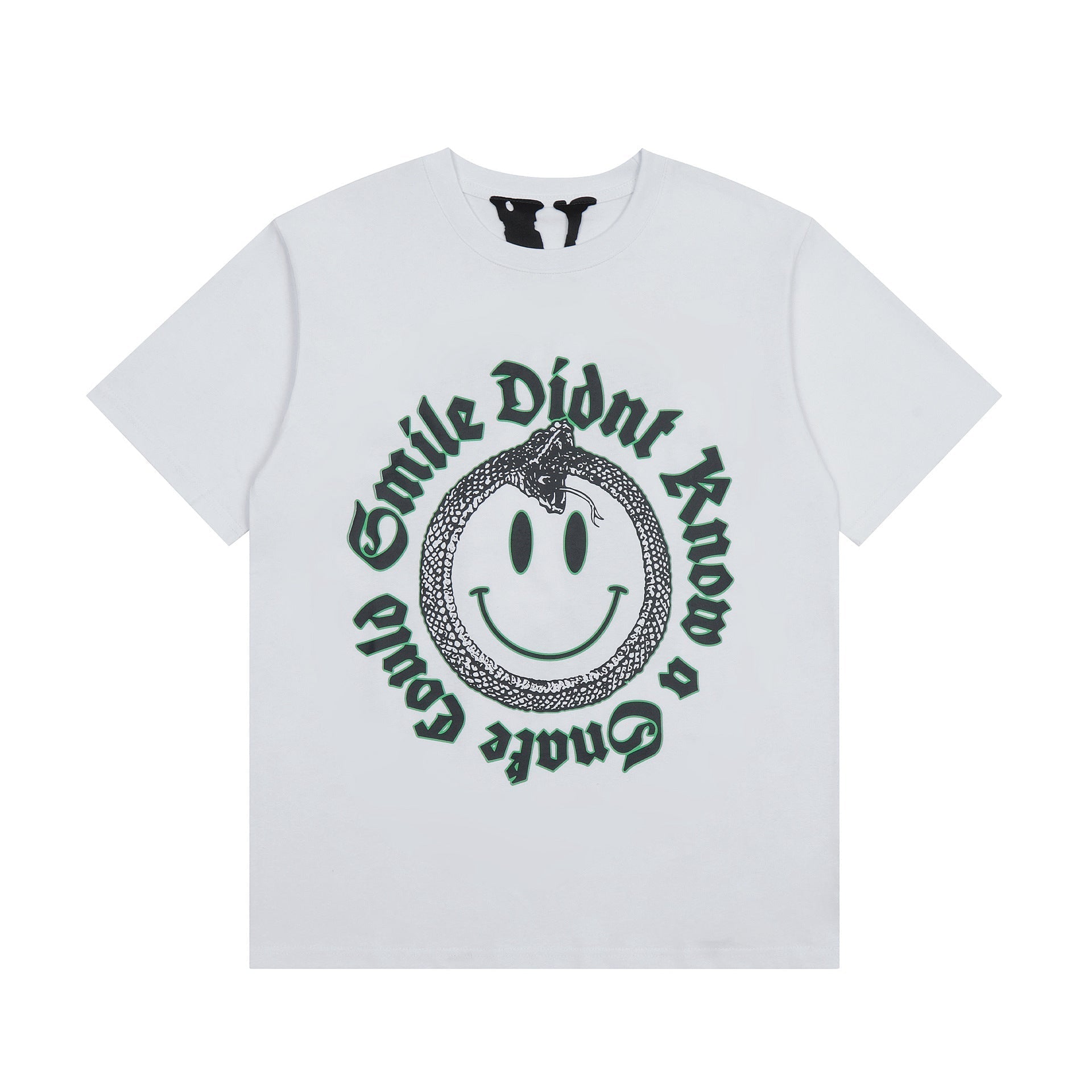 Vlone T Shirt Spring Summer Smiley Letter Pattern Crew Neck