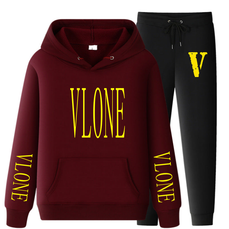 Vlone Hoodie & Pants 2 Piece Set Hoodie Men'S Women'S Pullover Outer Coat Suit