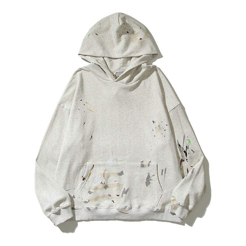 Kanye West Sunday Service Hoodie Hand-Painted Splash-Ink Destruction Distressed Terry Hooded Sweater Fog