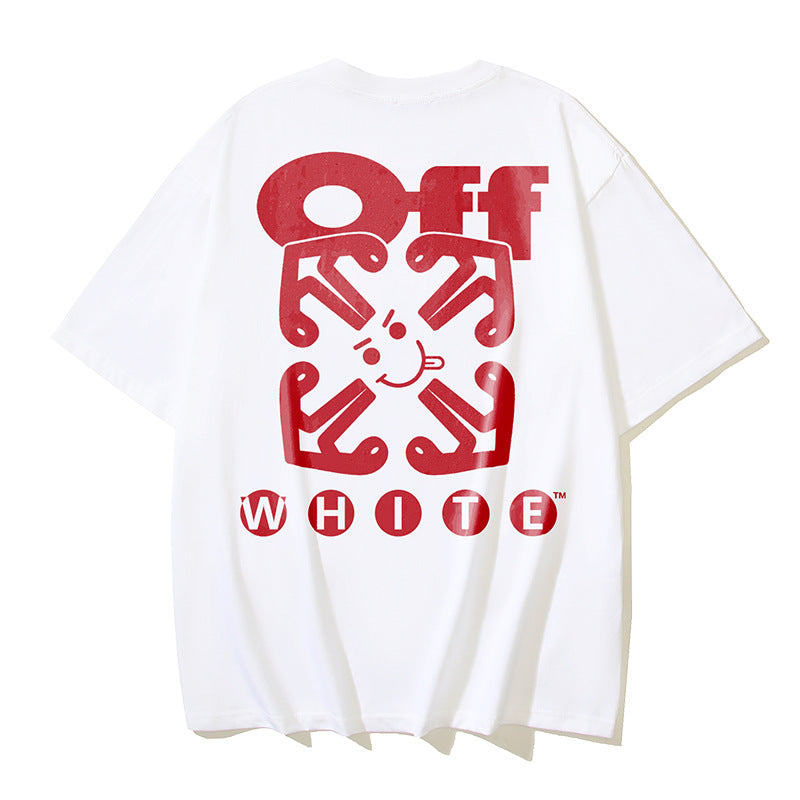 Off White T Shirts OW Smiling Arrow Print Crew Neck Pullover Short Sleeves