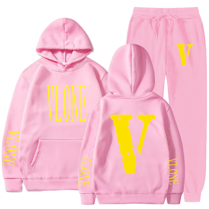 Vlone Hoodie & Pants 2 Piece Set Spring, Autumn And Winter Brushed Hoody Women'S Suit Sweater