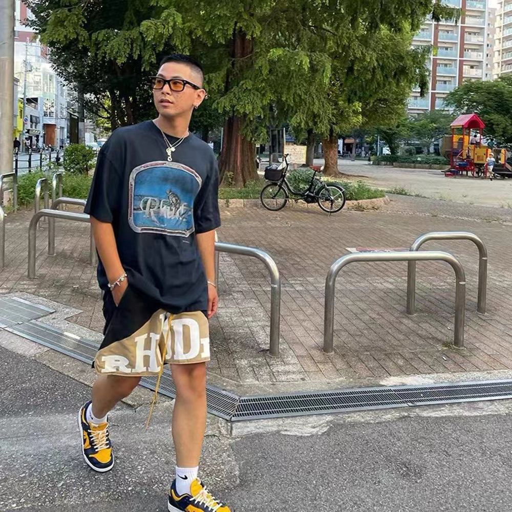 Rhude T Shirt Micro Label Letter Retro Printed Short Sleeve T-Shirt