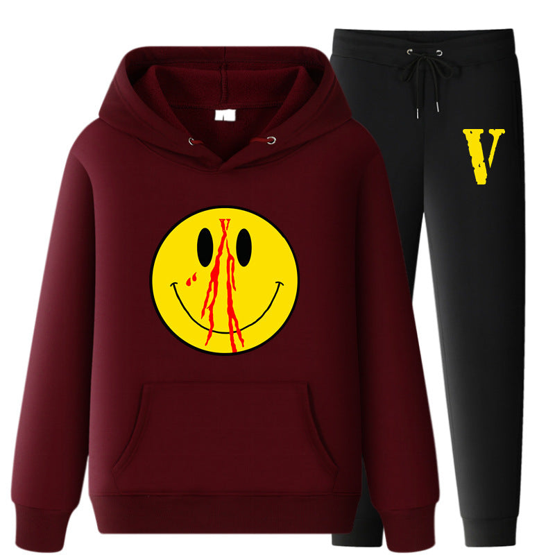 Vlone Hoodie & Pants 2 Piece Set Men'S Clothing Spring And Autumn Print Loose