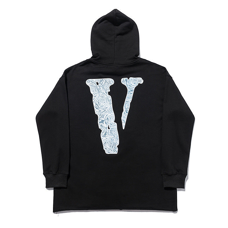 Vlone Hoodie Rose Large V Printed Men And Women Couple Loose Hooded Sweater