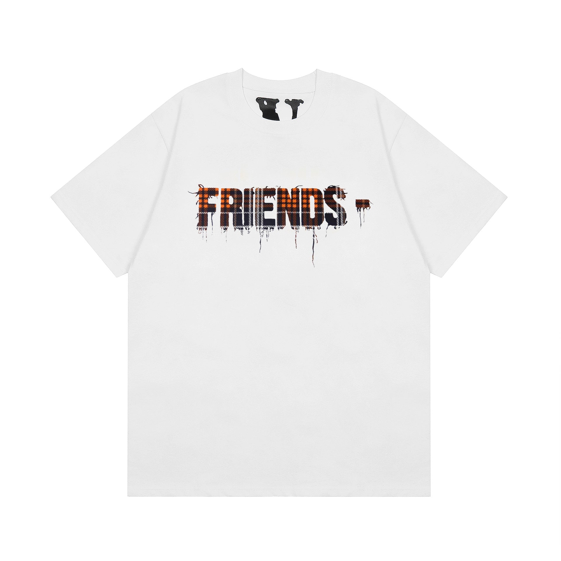 Vlone T Shirt Spring and Summer Plaid Big V Pattern