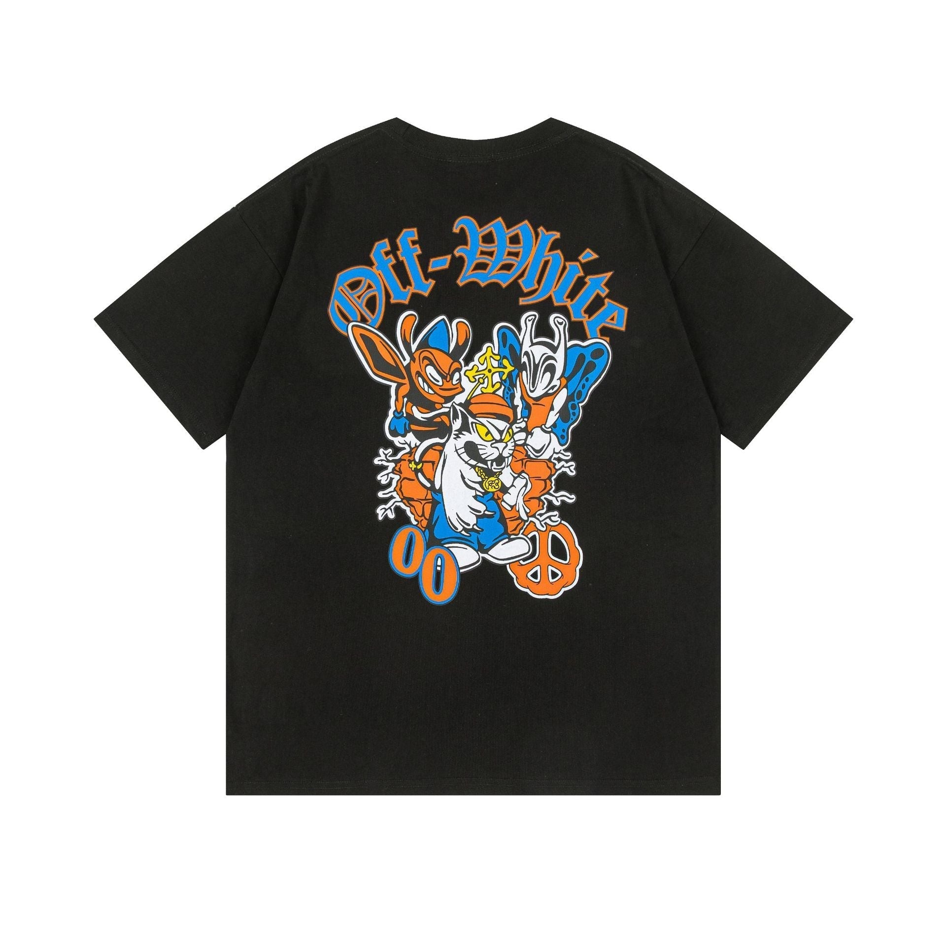 Off White T Shirts OW Cartoon Animal Pattern Crew Neck Pullover Short Sleeves