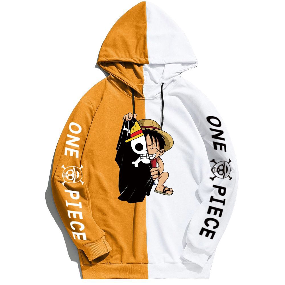 Anime Hoddies One Piece Luffy Printed Sweater Contrast Color Hoodie One Piece