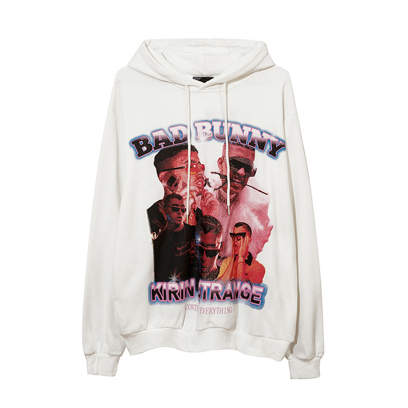 Man Fall Outfits Hip Hop Printed Hoodie Men's and Women's Pullover Black White Autumn and Winter