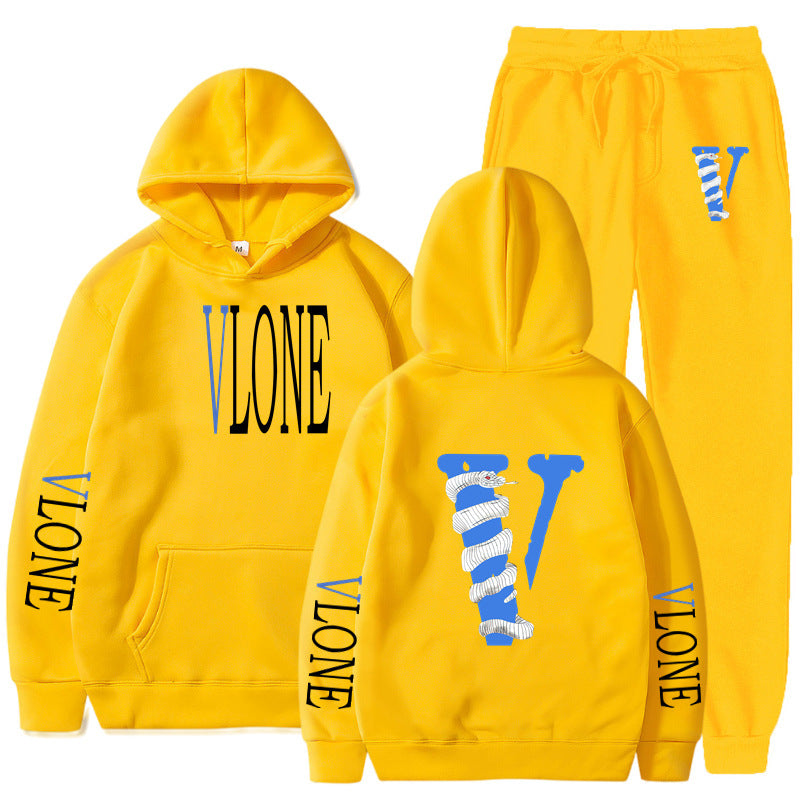 Vlone Hoodie & Pants 2 Piece Set Men'S Sweater Autumn And Winter Hoodie Baggy Coat