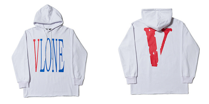 Vlone Hoodie Autumn And Winter Clothes Black And White Large V-Shaped Female Men And Women Couple Hooded Sweater