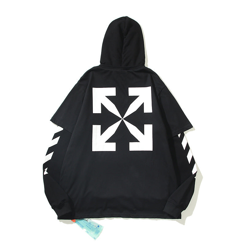 Off White Hoodie Autumn Printed Hooded Fake Two Pieces Sweater Loose Men 'S And Women 'S Coat