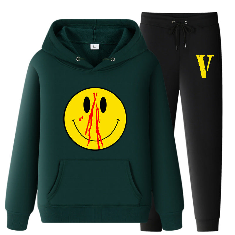 Vlone Hoodie & Pants 2 Piece Set Men'S Clothing Spring And Autumn Print Loose