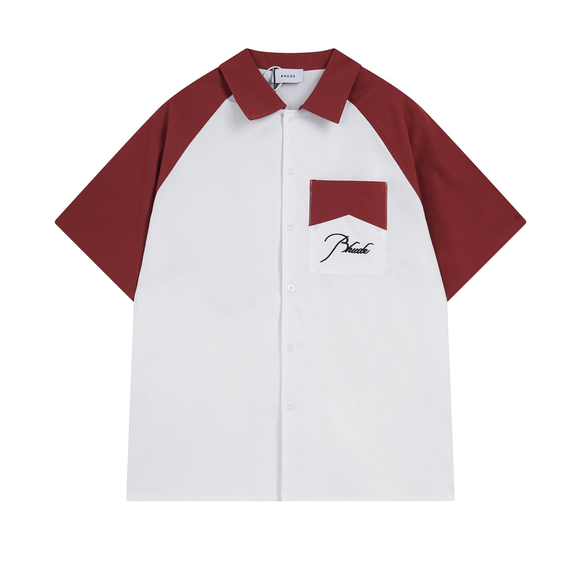 Rhude T Shirt Pocket Letter Embroidery Color Matching Short Sleeve Shirt