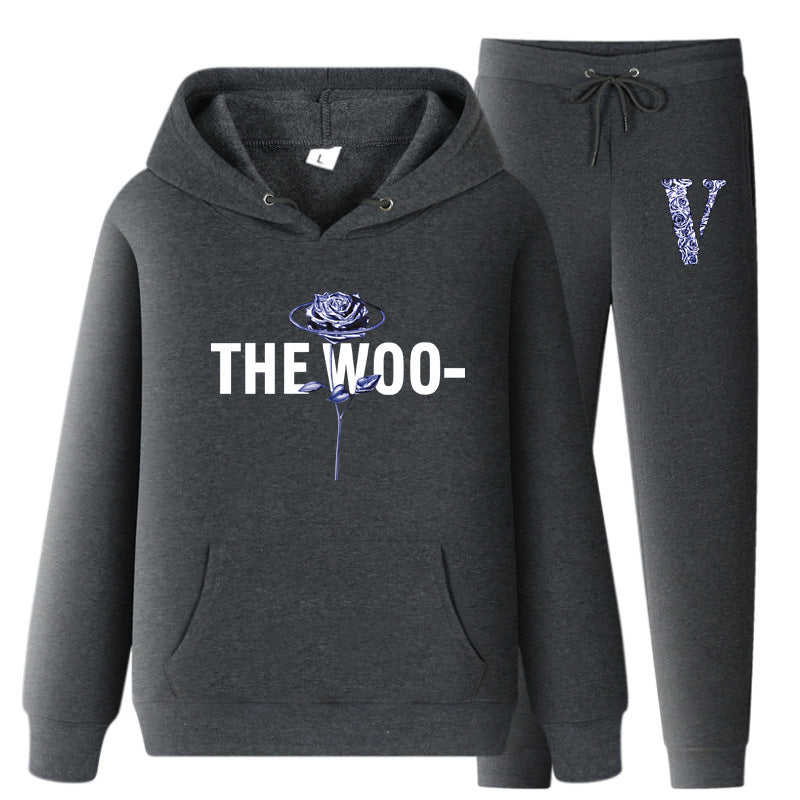 Vlone Hoodie & Pants 2 Piece Set V Printing Stylish Casual Hooded