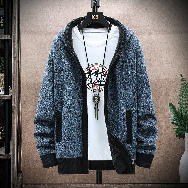 Men's Hoodie Fleece Padded Coat Solid Color Cardigan