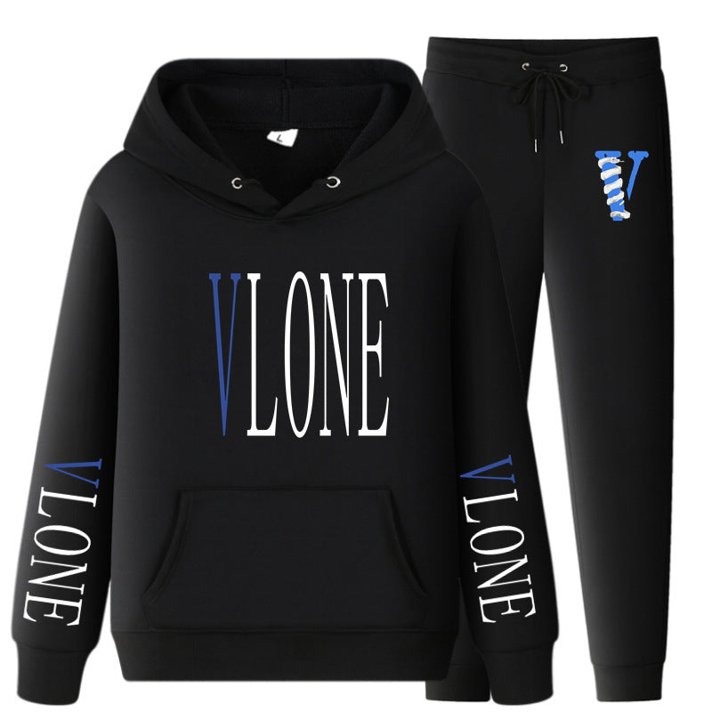Vlone Hoodie & Pants 2 Piece Set Sweatshirt Autumn Print Baggy Coat