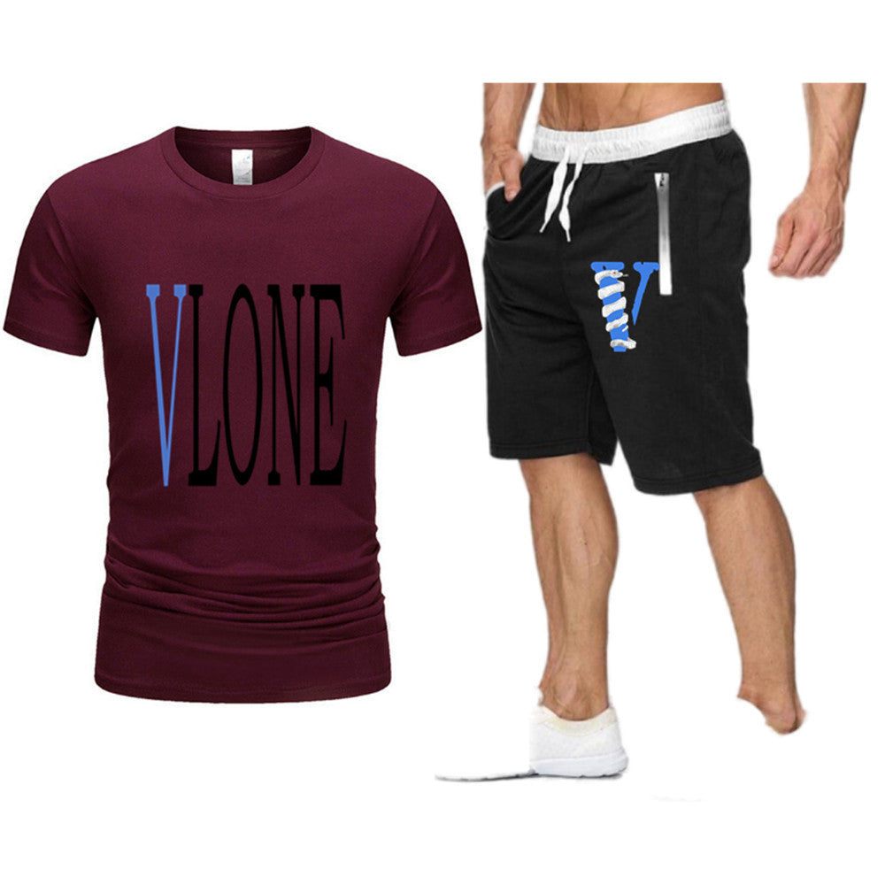 Vlone T Shirts & Shorts 2 Piece Set Letter Printing Summer Menswear Casual