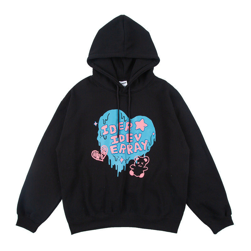 Man Fall Outfits Love Printed Hoodie Autumn and Winter Loose Pullover Sports Hoodie