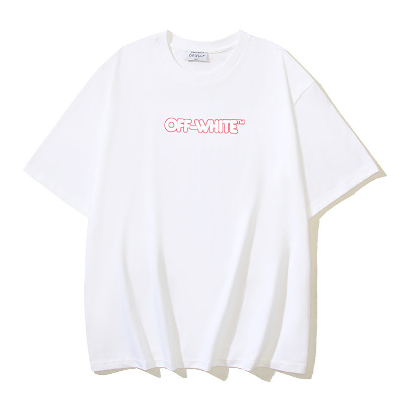 Off White T Shirts OW Red Edge Letter Pattern Crew Neck Pullover Short Sleeves