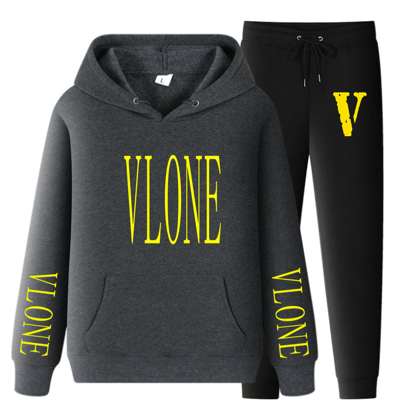 Vlone Hoodie & Pants 2 Piece Set Hoodie Men'S Women'S Pullover Outer Coat Suit
