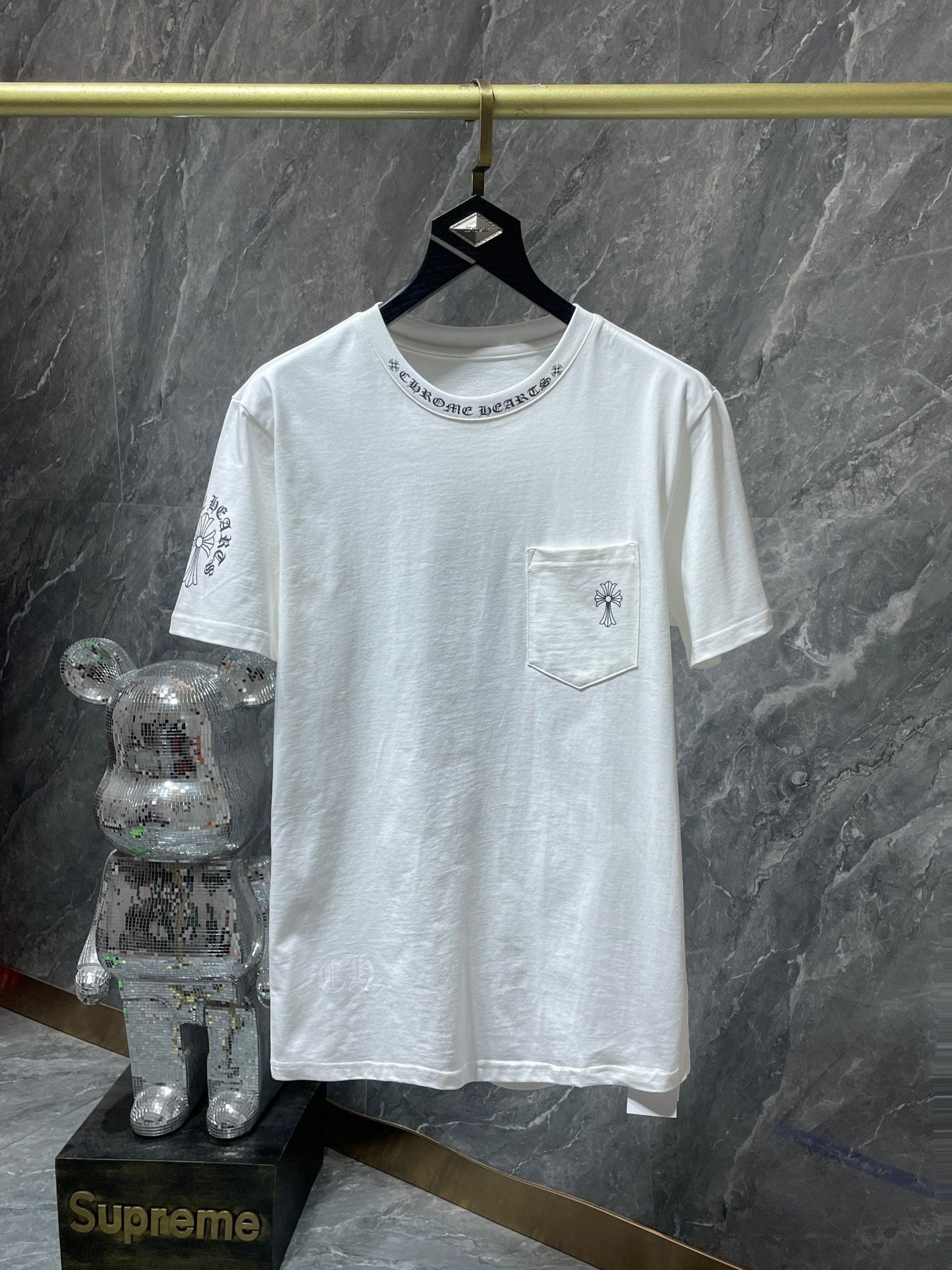 CHH Chrome Hearts T Shirts Letter Collar Letter Large Long Cross Short Sleeve T-shirt