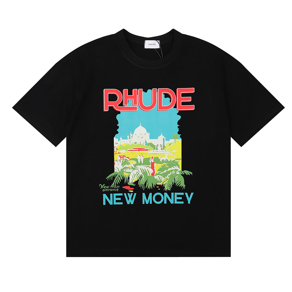 Rhude T Shirt Castle Coconut Letter Print Short Sleeve T-Shirt
