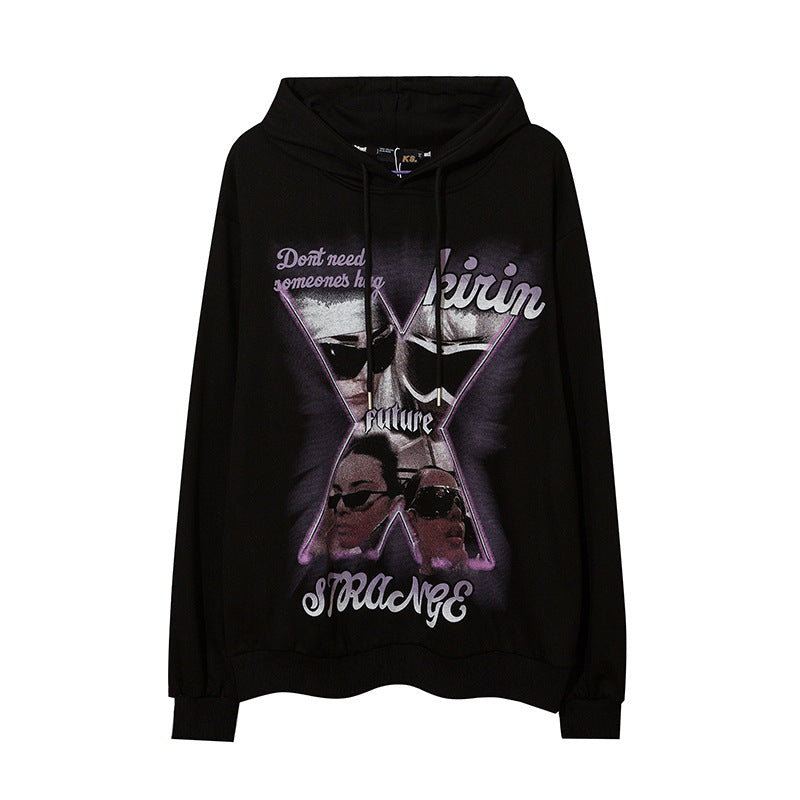 Man Fall Outfits Hip Hop Printed Hoodie Men's and Women's Pullover Black White Autumn and Winter