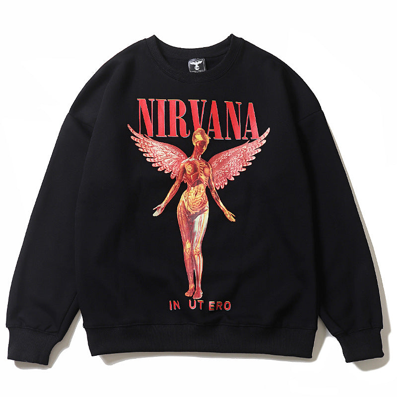 Nirvana Hoodie Retro Angel Print Loose Round Neck Sweater