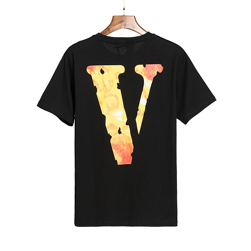 Vlone T Shirt Spring and Autumn Psychedelic Yellow Big V