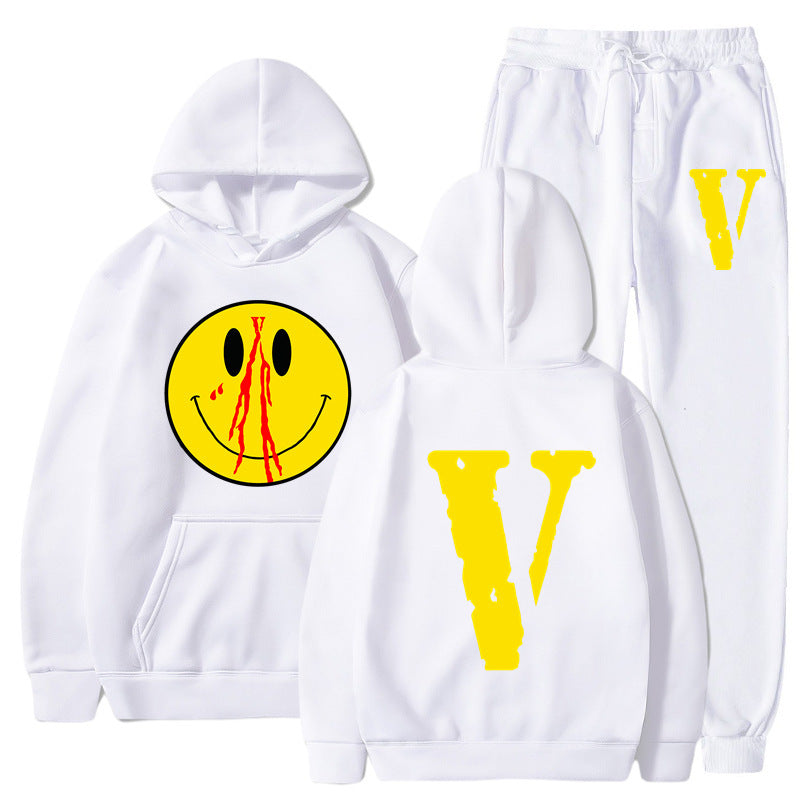 Vlone Hoodie & Pants 2 Piece Set Men'S Clothing Print Hoodie Sweater Men'S Loose