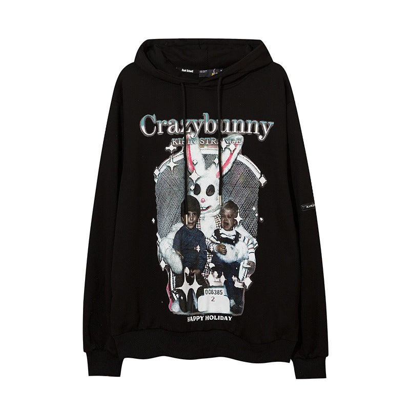 Man Fall Outfits Hip Hop Printed Hoodie Men's and Women's Pullover Black White Autumn and Winter