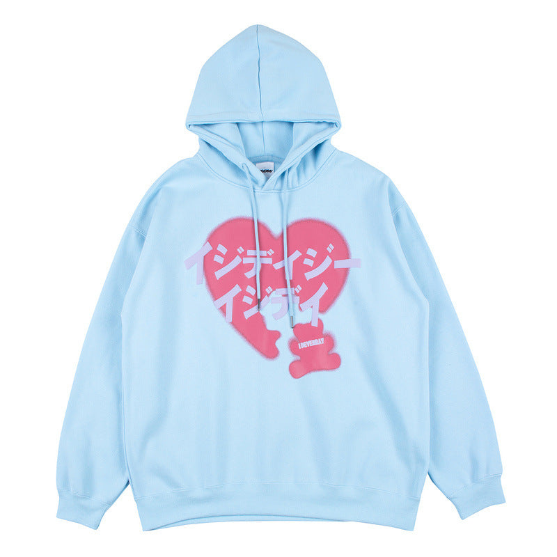 Man Fall Outfits Love Printed Hoodie Autumn and Winter Loose Pullover Sports Hoodie