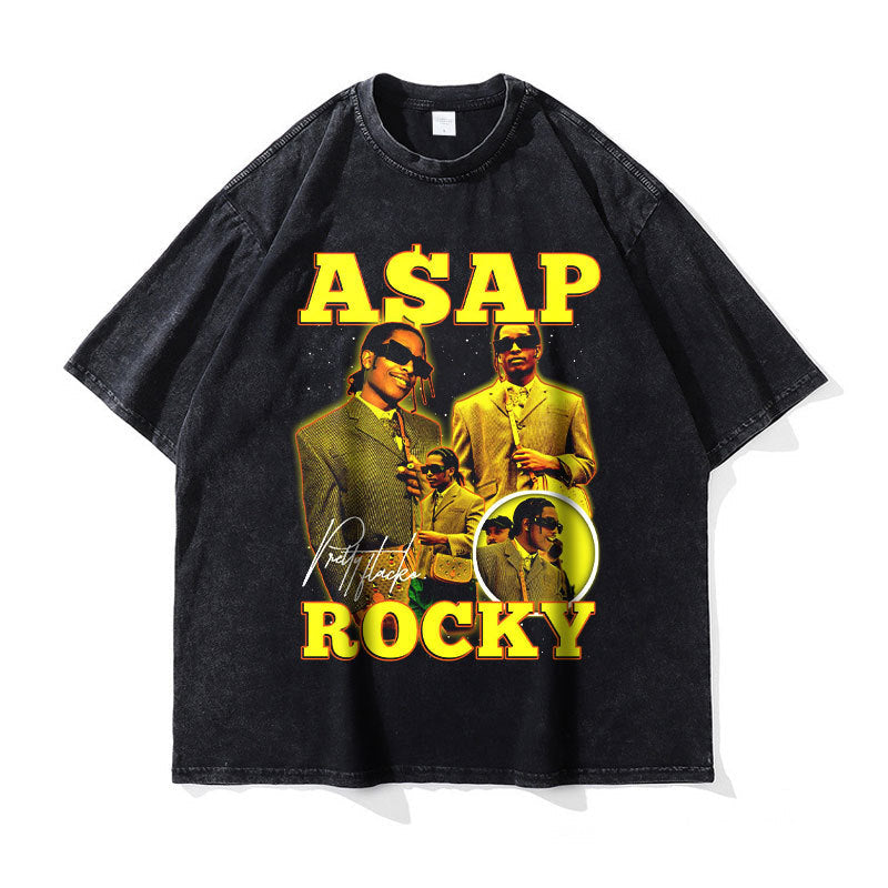Asap Rocky T Shirts MADARTIST Asap Rocky Washed Old T-Shirt Vintage Short Sleeve