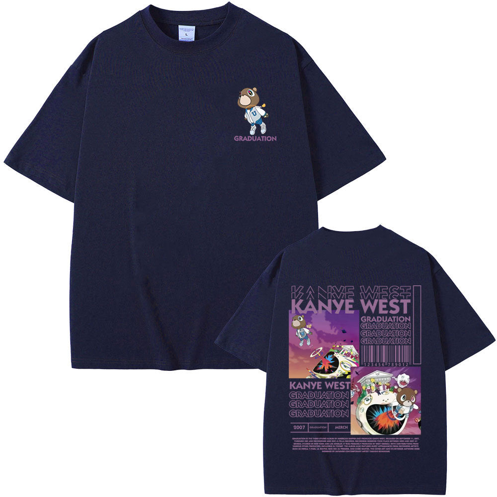 Rapper Kanye West Graduation Bear Double Sided Print T Shirt