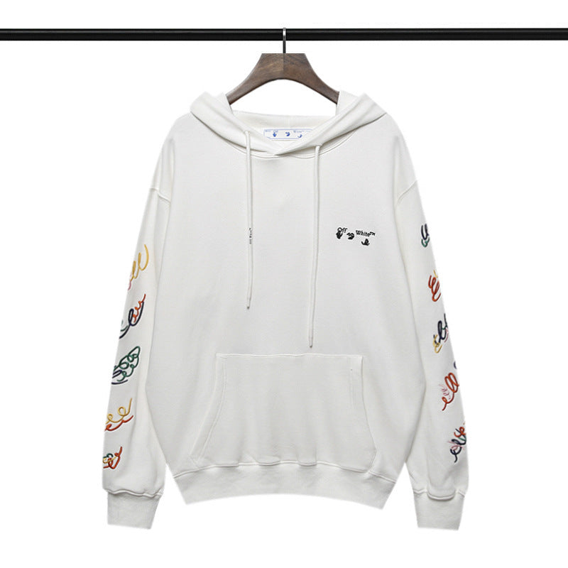 off White Hoodie Autumn and Winter Letter Embroidered Hooded Sweater