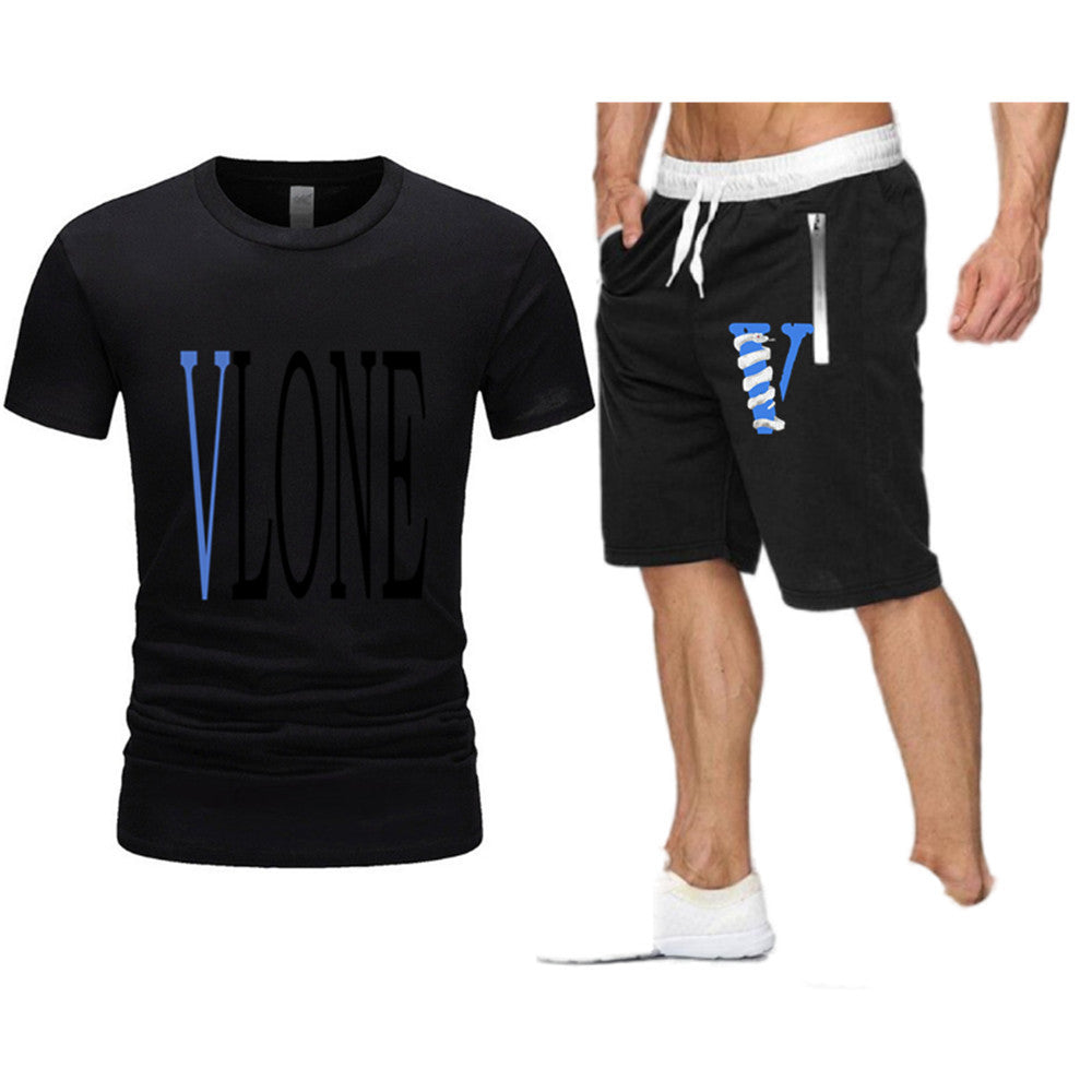 Vlone T Shirts & Shorts 2 Piece Set Letter Printing Summer Menswear Casual