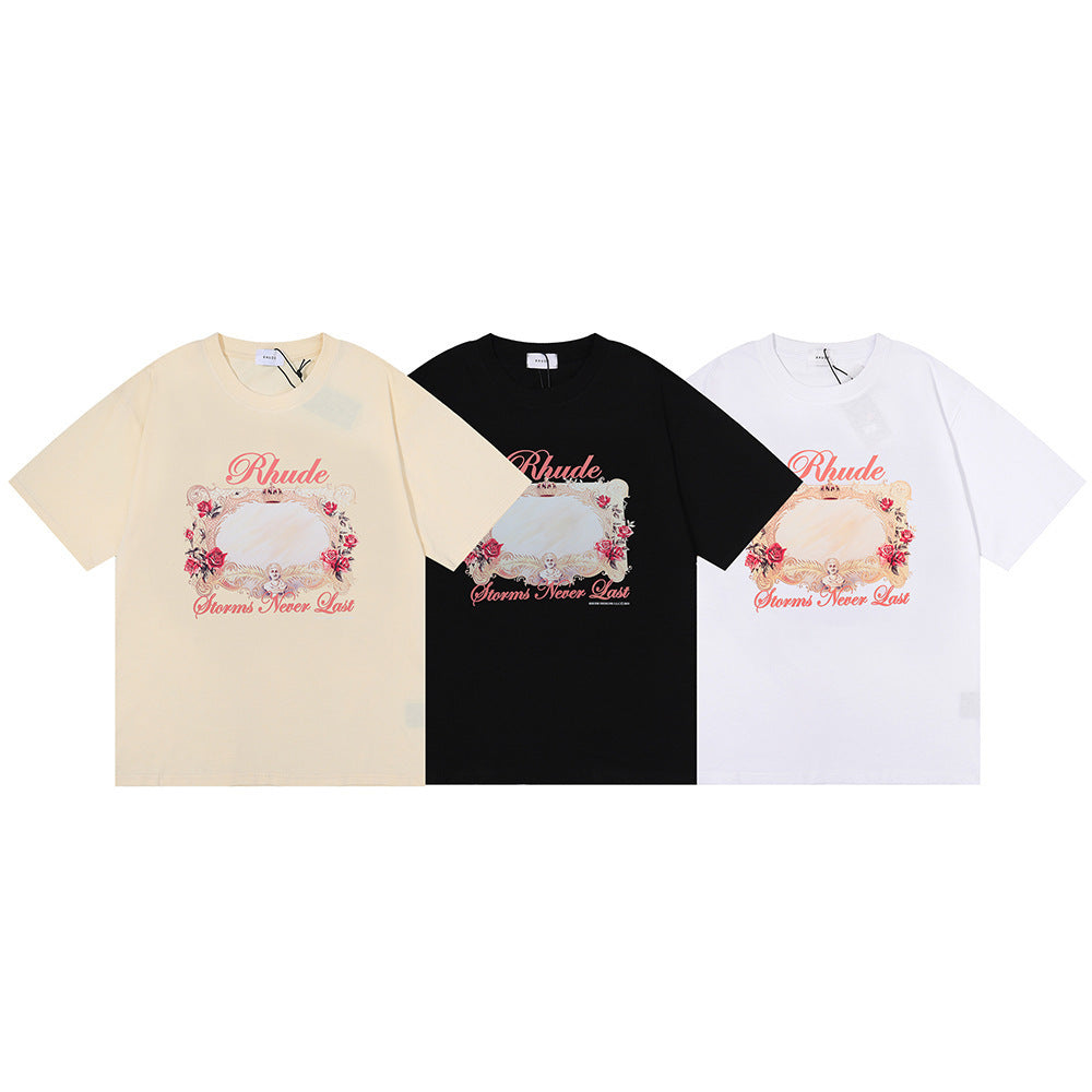 Rhude T Shirt Rose Mirror Print Short Sleeve T-Shirt
