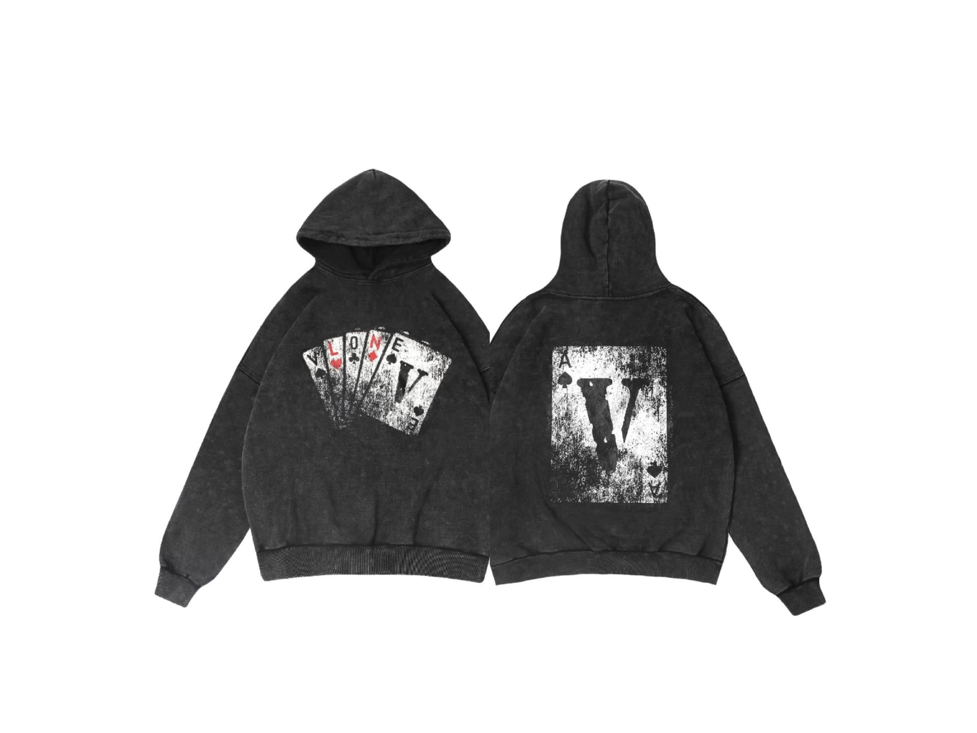 Vlone Hoodie Autumn/Winter Playing Card Prints Washed Loose