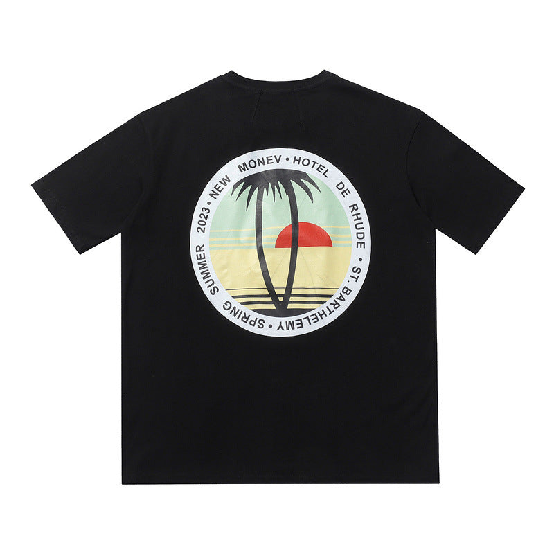 Rhude T Shirt Sunset Coconut Alphabet Print Short Sleeve T-Shirt