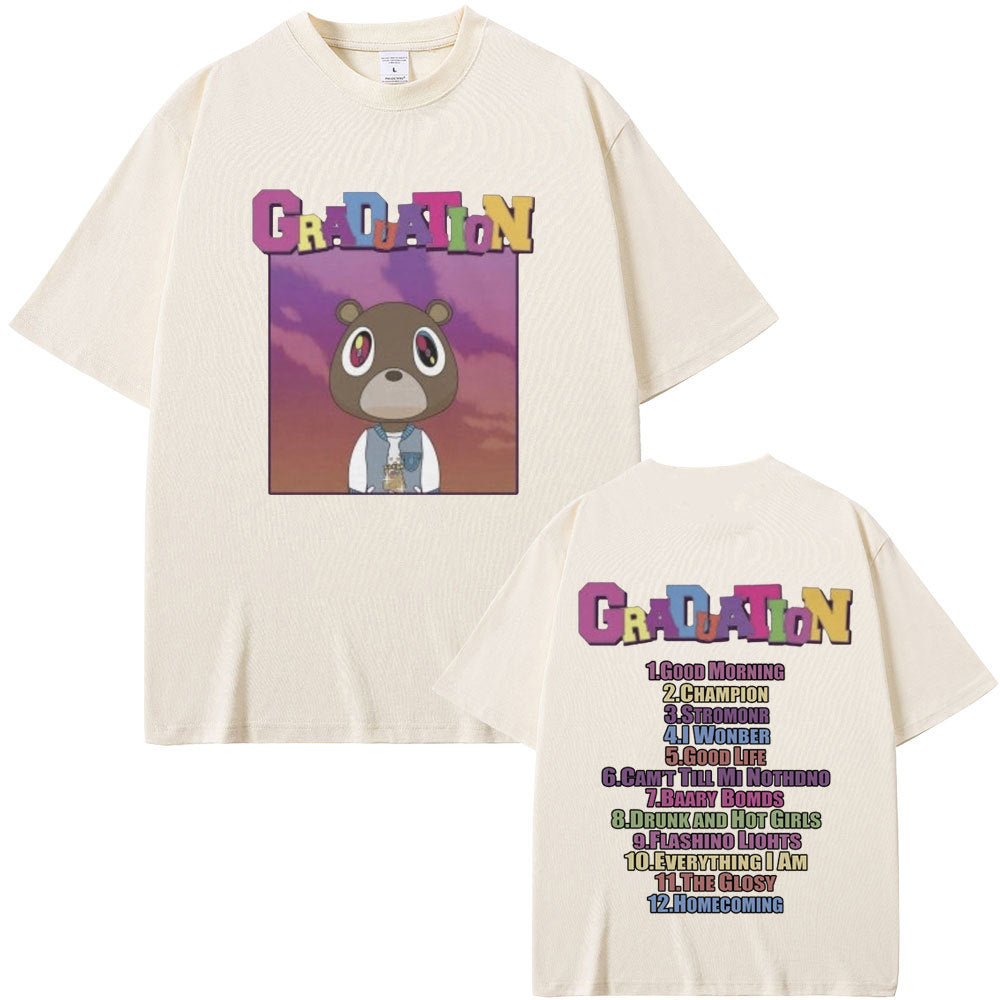 Rapper Kanye West Graduation Bear Double Sided Print T Shirt
