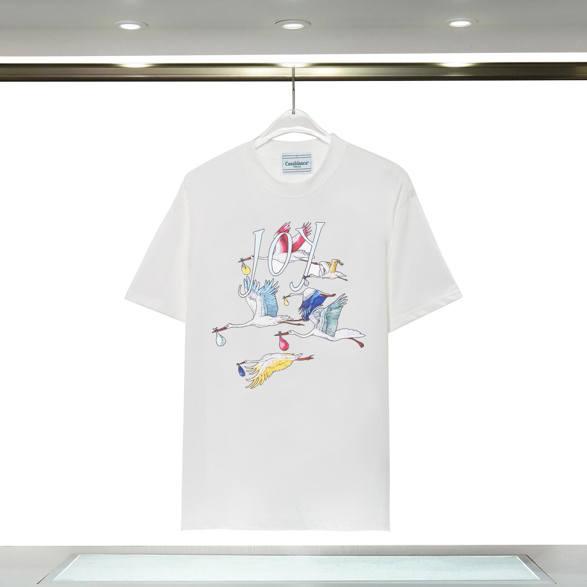 Casablanca T Shirts Colored Crane Print Crew Neck Tee