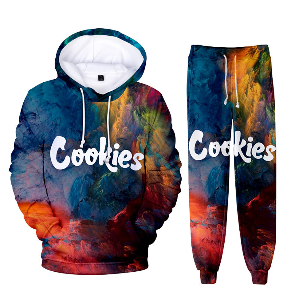 Cookies Hoodie Digital Color Printing Hooded Ankle Banded Pants Set